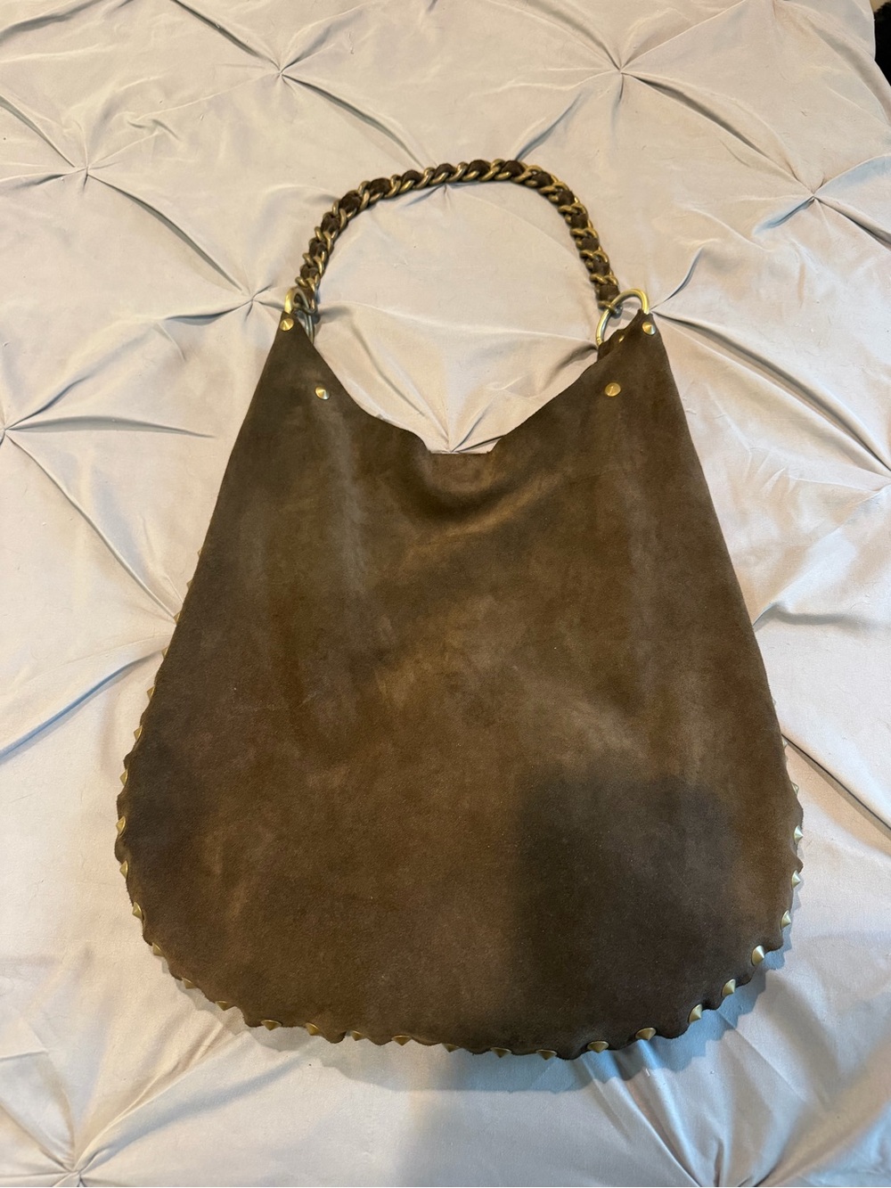 Classic Brown Suede Hobo Bag with Chain Handle